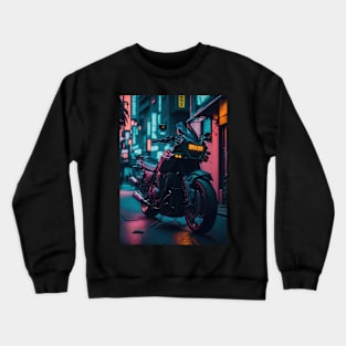 Neon Speedster: Motorcycle Majesty in a Japanese Metropolis Crewneck Sweatshirt